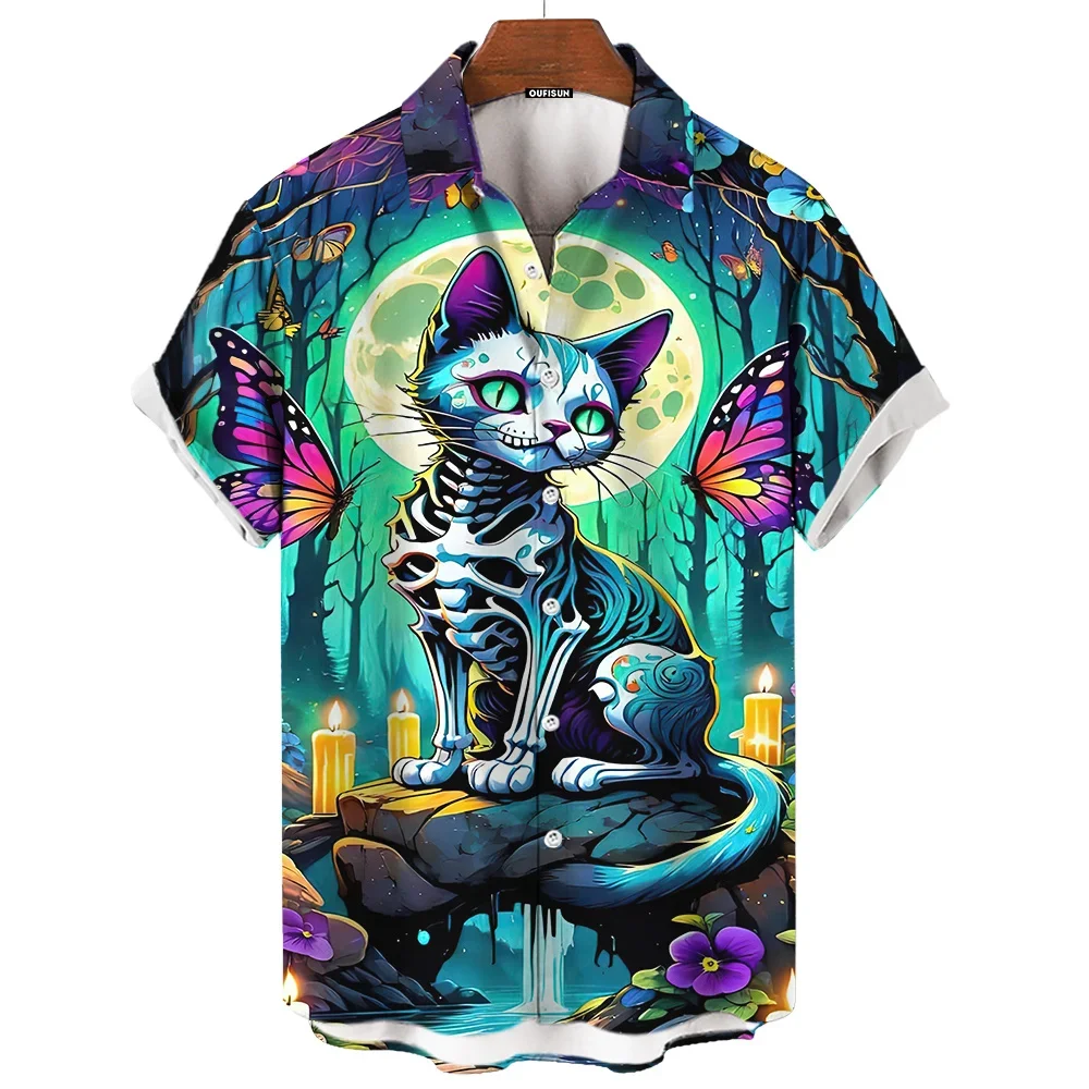 Day Of The Dead Shirt Skull Men's Shirts Skull Face 3d Print Short Sleeve Retro Loose Oversized Man Clothing Festival Clothing