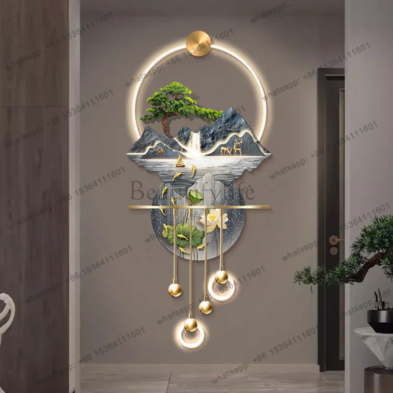 High-end three-dimensional hanging paintings of landscapes and rivers with lights in the entrance decoration with good meaning