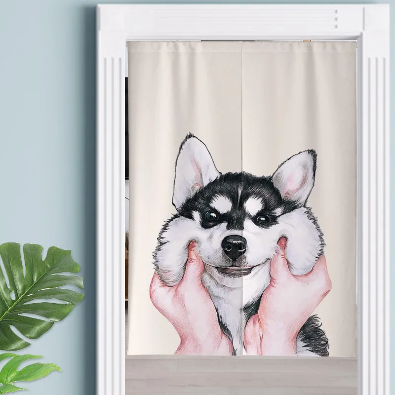 Bulldog Cute Cartoon Dog Cat Painted Doorway Curtain Kitchen Linen Curtains for Living Room Home Decor Partition Door Curtain