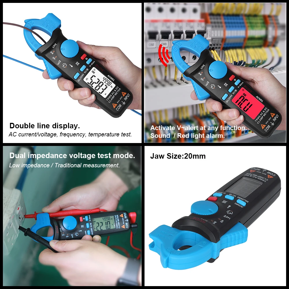 BSIDE True RMS Clamp Meter 1mA Plier Ammeter Professional Car repair Digital Multimeter DC AC Current Volt Temp Capacitor Tester