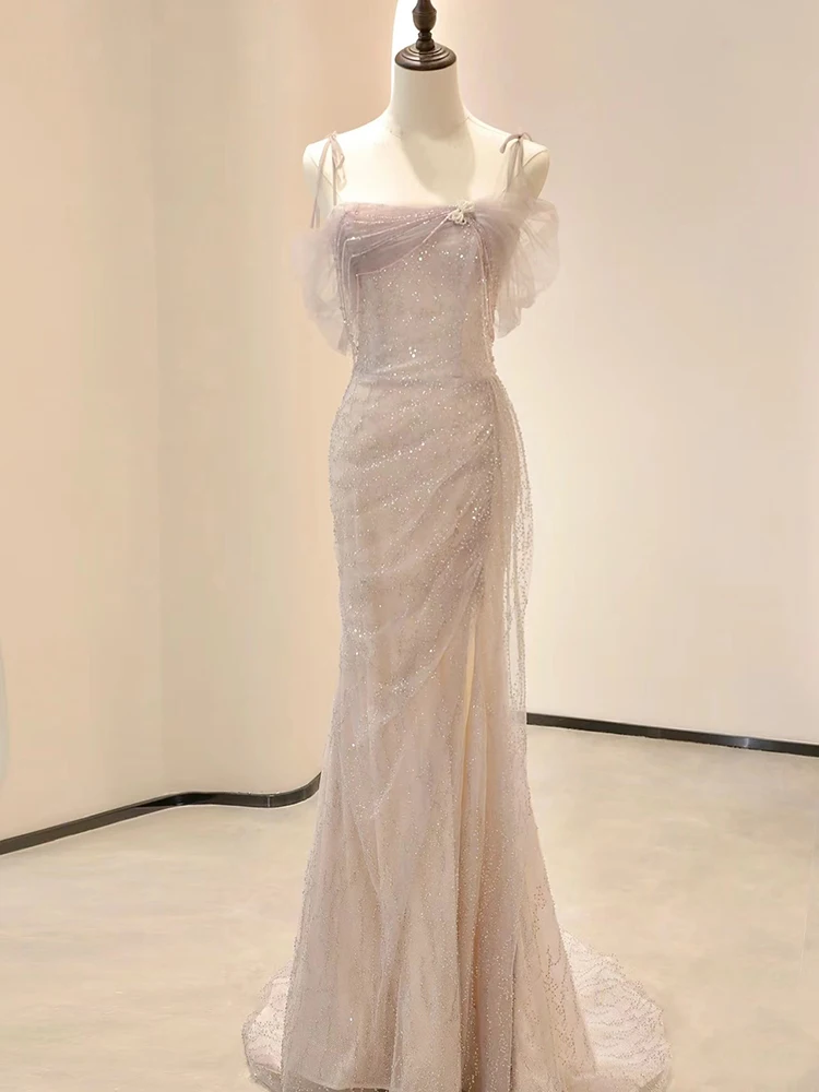 

Розовое вечернее платье женское 2025 года, новое, элитное, роскошное, с силуэтом «рыбий хвост», для помолвки, длинное, корейское, для взрослых, свадебное платье