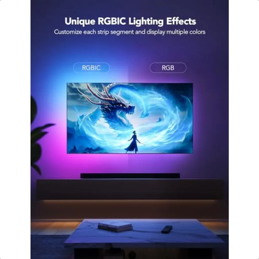 TV LED Backlight Strip RGBIC Smart LED Backlight for 4050inch TVs Music Sync WiFi Bluetooth App Control Works with Alexa Google