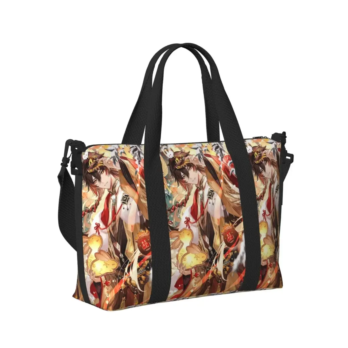 

Пляжная дорожная сумка Zhongli Genshin Impact, большая вместительная сумка-тоут для спортзала, йоги, женская сумка для покупок, сумка через плечо