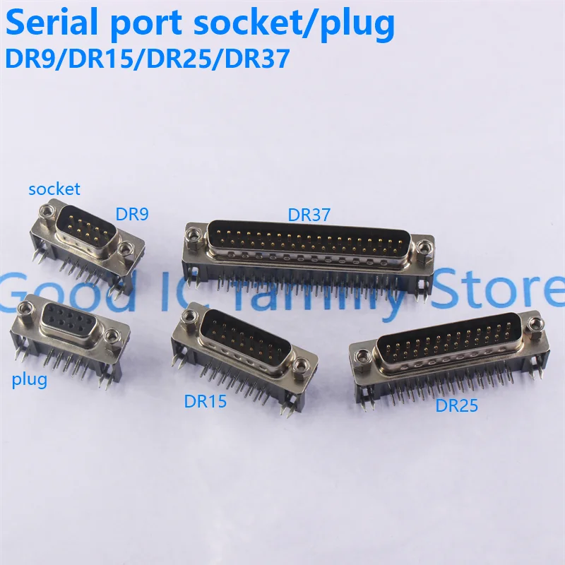 5/2/1pcs DR9 DR15 DR25 DR37 Female Male PCB Mount D-Sub 9 pin PCB Connector RS232 Connector 90-degree bent needle