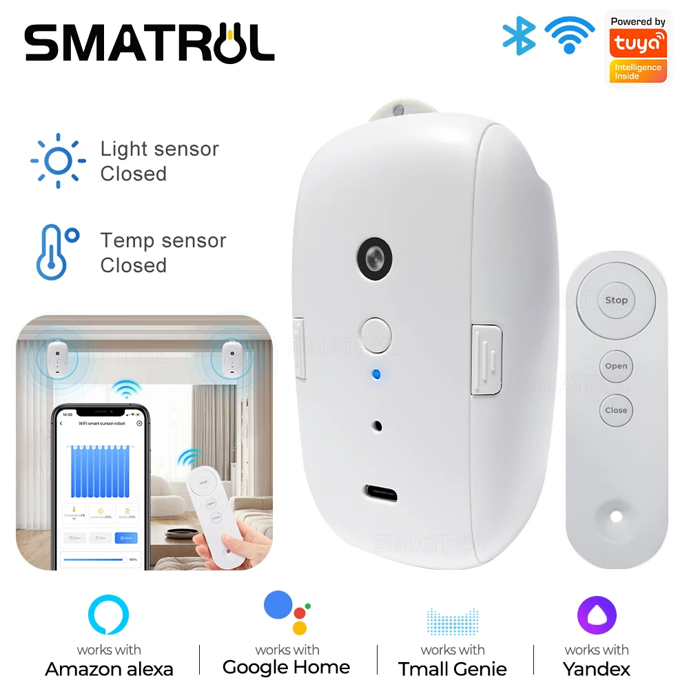 Tuya Smart Curtain Motor Bt Voice Control Switch Electric Curtain Robot App Control Timer Setup Compatible With Alexa Google Hom