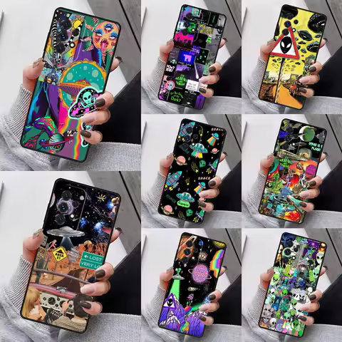 Cartoon Aesthetics Alien Space Phone Case For Samsung Galaxy S23 S21 S20 FE S24 S22 Ultra Note20 S10 S9 Plus A40 A52 A12 A13 A53