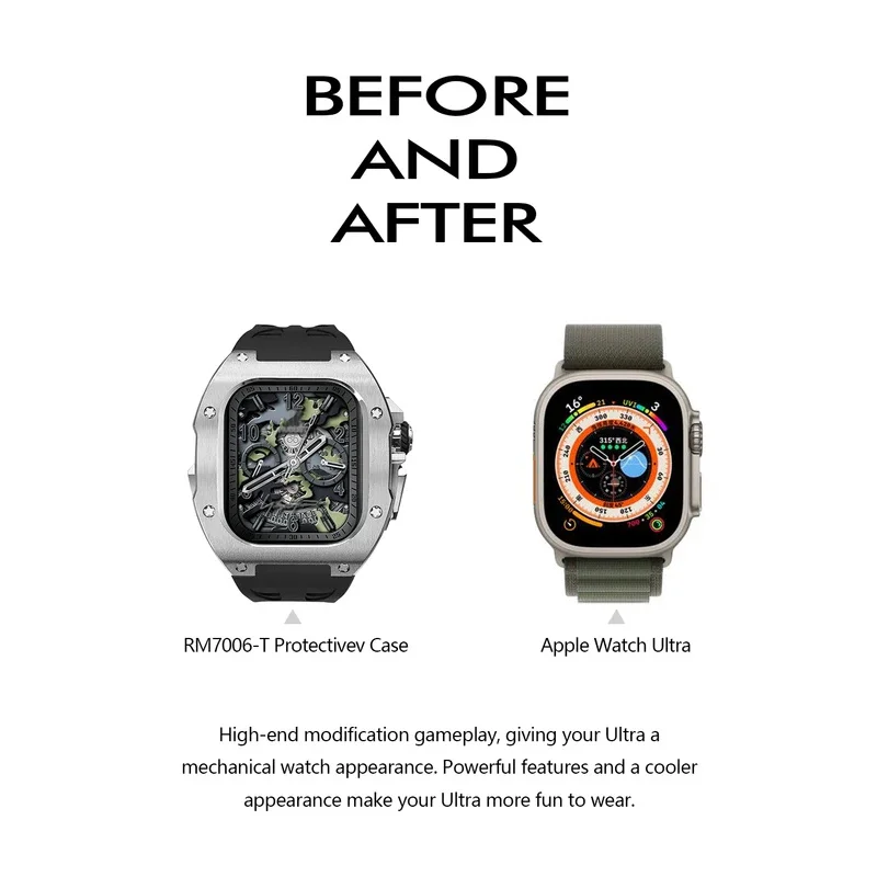 حافظة Soul Cool Titanium لساعة Apple Watch Ultra 3/2/1 مقاس 49 ملم، طقم تعديل iWatch، شريط مطاطي فلور، فاخر عالي الجودة