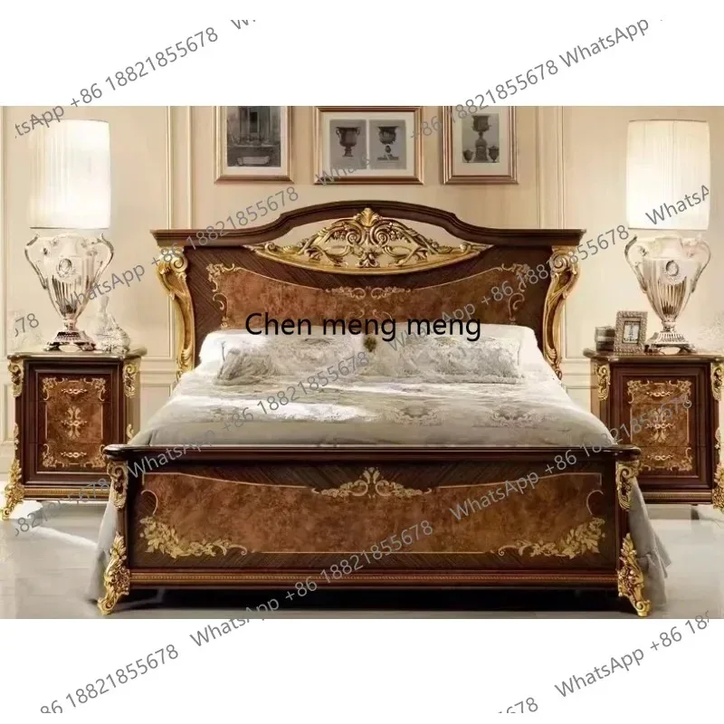E136  Sales Classic Antique Wood Bedroom Furniture Set Wood Bedroom Set King Bed Luxury Royal Gold Brown Bedroom Furniture Set - view 2