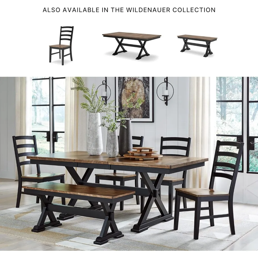 كراسي تناول الطعام الريفية المميزة من Ashley Wildenauer، زوج باللون الأسود والبني الفاتح