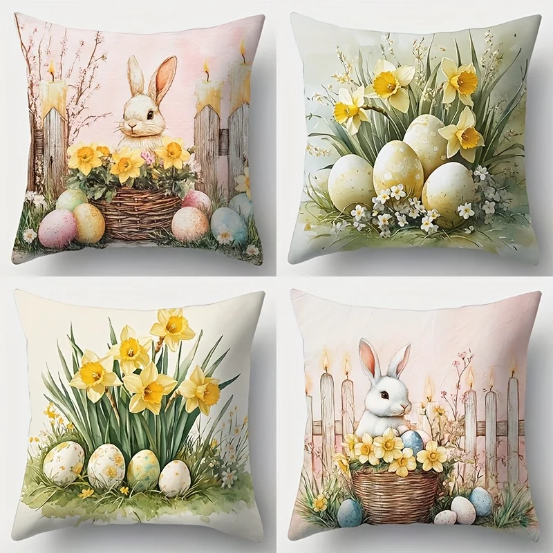 1 Set Of 4 New Pillow Covers Set Easter Pattern Modern Style Warm And Cozy Beautiful And Practical