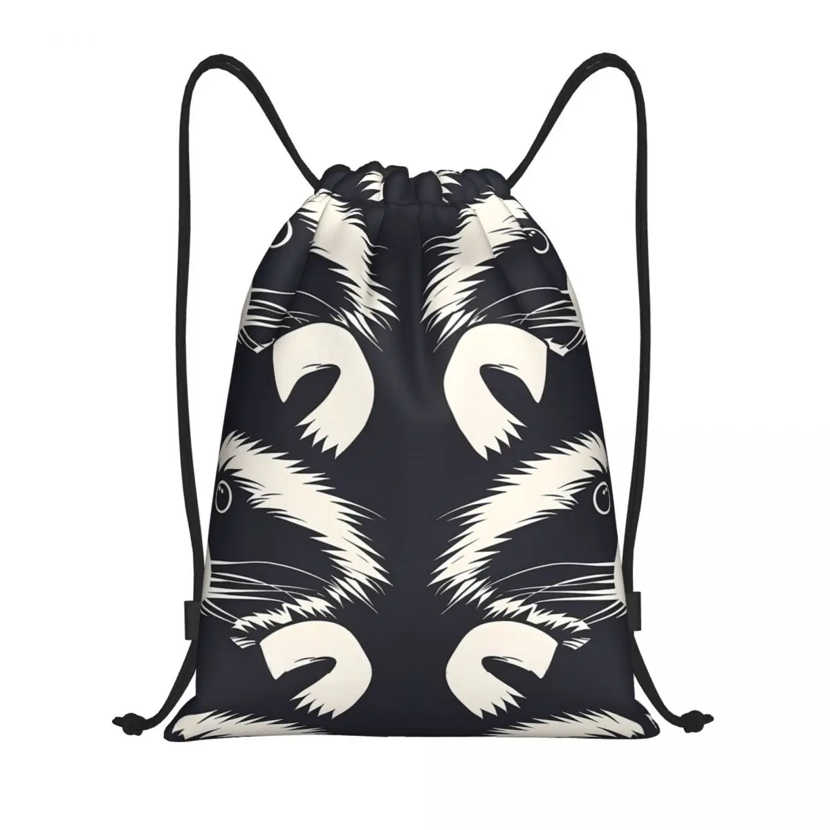 

Black And White Raccoon Face Pattern Backpacks Portable Drawstring Bundle Pocket Storage Bag Book Bags for Travel Students