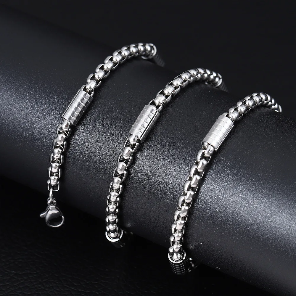 5pcs Lot 3mm 4mm 5mm Stainless Steel Bamboo Joint Tube Square Rolo Chain Necklace for Mens Hip-hop Jewelry Silver 18-24inch