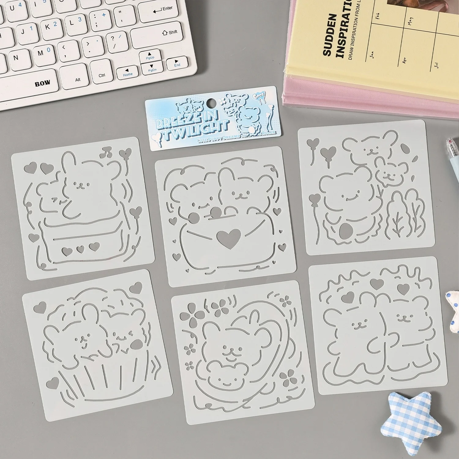 6pcs Dreamy Puppy Stencils Hollow PET Drawing Template for Painting DIY Art Craft Stencil Supplies