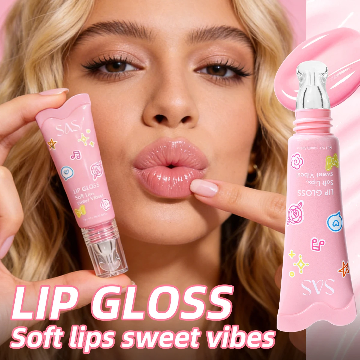SAS Lichtgewicht, geleiachtige lipgloss die hydrateert, hydrateert, vermindert liplijnen en creëert een zoete liplook.