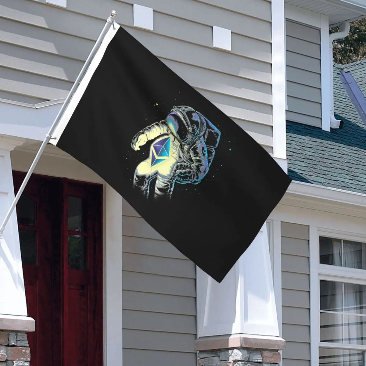 Drapeau extérieur Ethereum Bitcoin Blockchain en polyester, motif Astronaute, résistant à la décoloration, 2x3 3x5 4x6 FT
