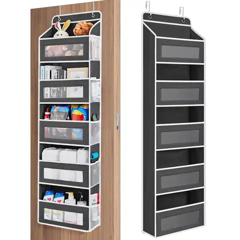 Over the Door 5‑Shelf Organizer, Large Pockets, Anti‑Tilt 44lb Load, Hanging Storage for Bedroom, Bathroom, Pantry, Nursery, Bla