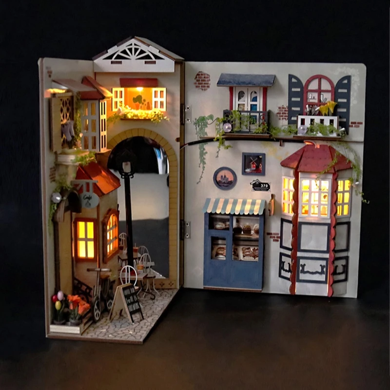 DIY Miniature Dollhouse Magic Bookstore 3D Wooden Book Nook Kits Bookend Bookcase Adult Building Block Assembling Toy Gift Casa