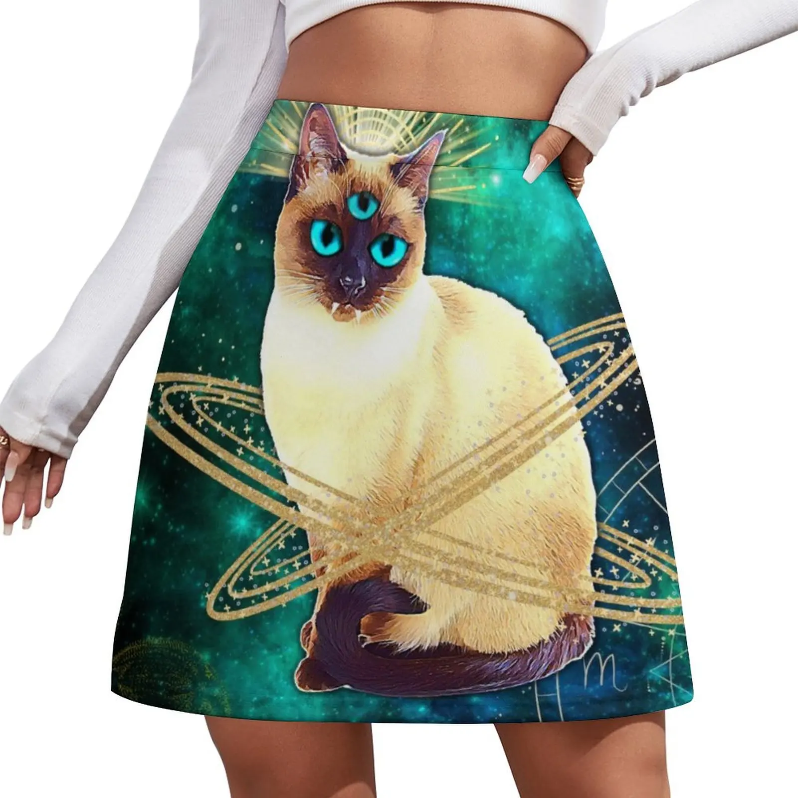Mystic Three Eyed Cat Galaxy Swirl Mini Skirt korean style clothing kawaii skirt girls skirt