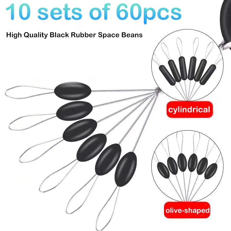 60pcs 10 Group Suitable For Fishing Line 3.0-6.0# High Quality Black Rubber Space Beans Stopper Carp Fishing Accessories