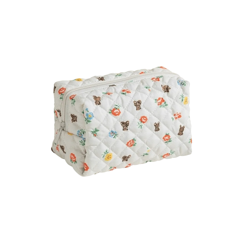 Aesthetic Quilted Makeup Bag Large Capacity Floral Print Cosmetic Bag Portable elegant Cosmetic Organizer For Women