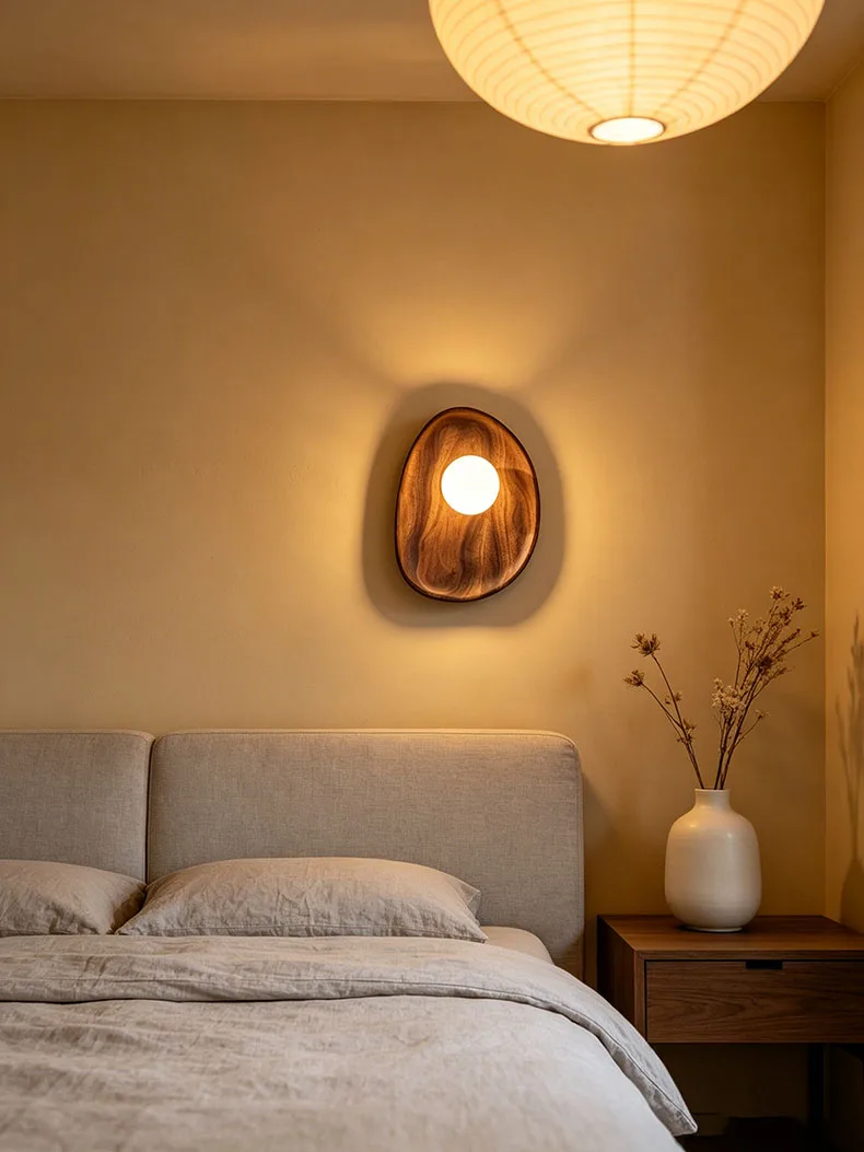 Natural Dark Wood Wall Light G4 Bulb White Glass Ball Indoor