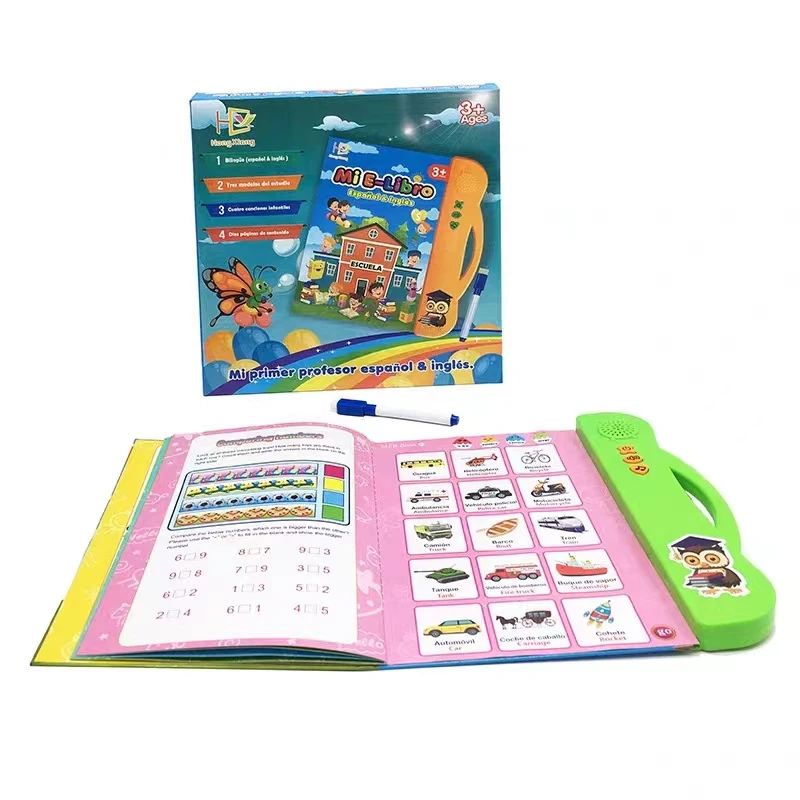 Electric Audio My E Book Educational Bilingual Kid Learning English Spainish Machine Bady Sound Board Cognitve Computer Toy