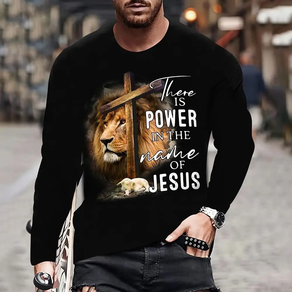 

A Man's Harajuku Jesus Cross Autumn 3d Printed Fashionable Loose Casual Large-Sized Round-Neck Long-Sleeved T-Shirt Top