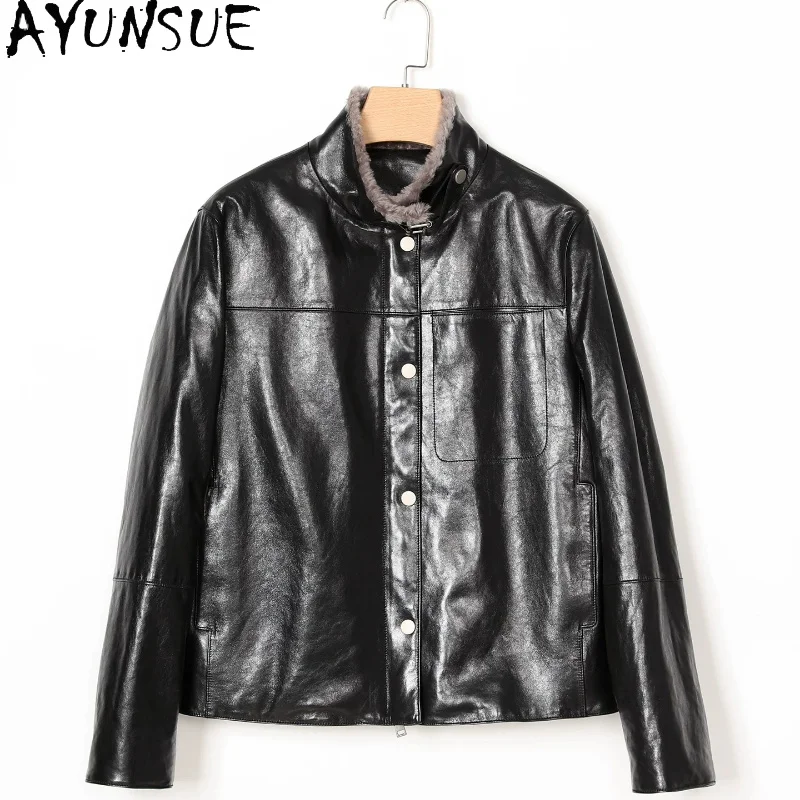 AYUNSUE Real Leather Down Jackets for Woman 2026 Luxury Sheepskin Black Jacket Woman Commute Outerwear Woman Clothing ropa mujer