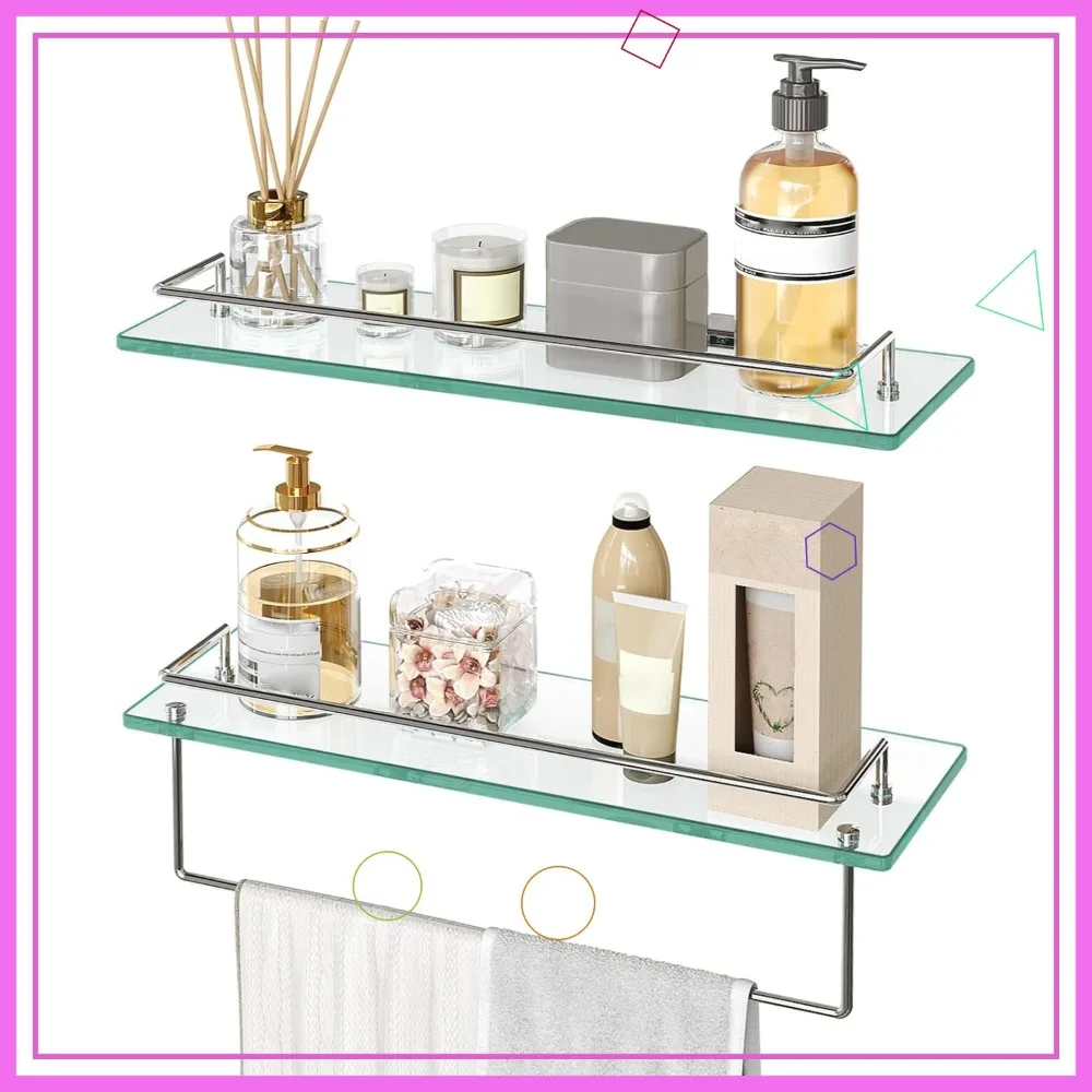 

15,7-дюймовые плавающие стеклянные полки, набор из 2 шт., настенный органайзер для ванной комнаты из нержавеющей стали для современного домашнего декора