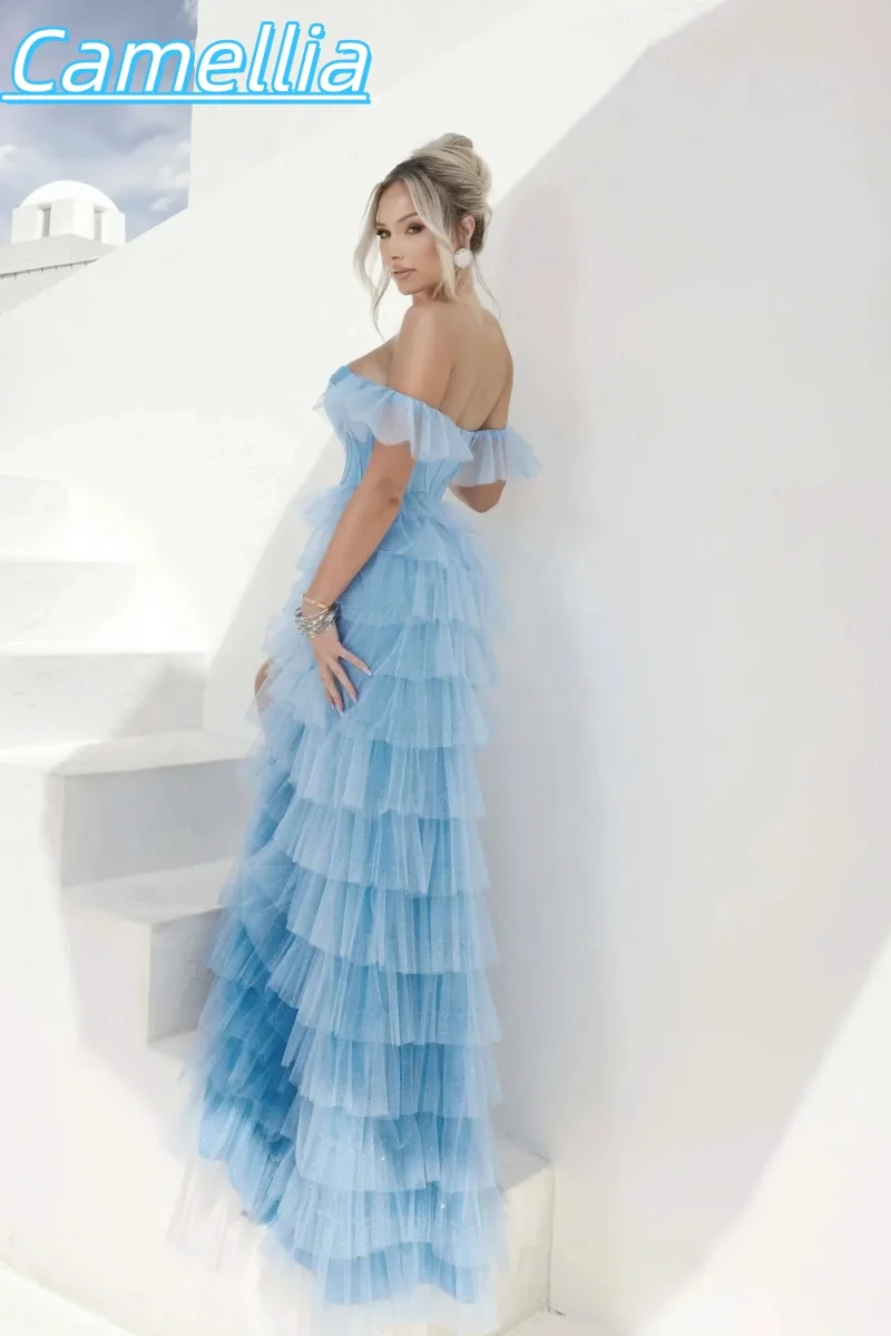 Luxurious Off-Shoulder Ball Gown Glitter Tulle Structured Bodice Couture Elegance Formal Dress