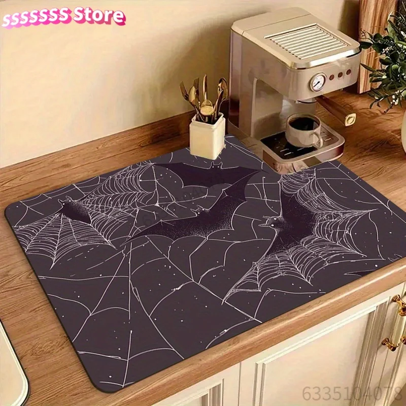 1 Bat and Spiderweb Pattern Placemat, Coffee Corner Decorative Mat, Cafe Absorbent Mat, Sideboard Mat, Bar Counter Cup Mat, Coff