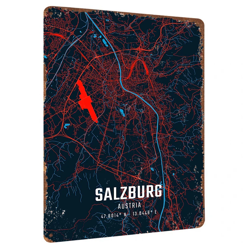Salzburg Austria City Map Art Metal Wall Decor Classic Urban Poster Home Decoration Painting