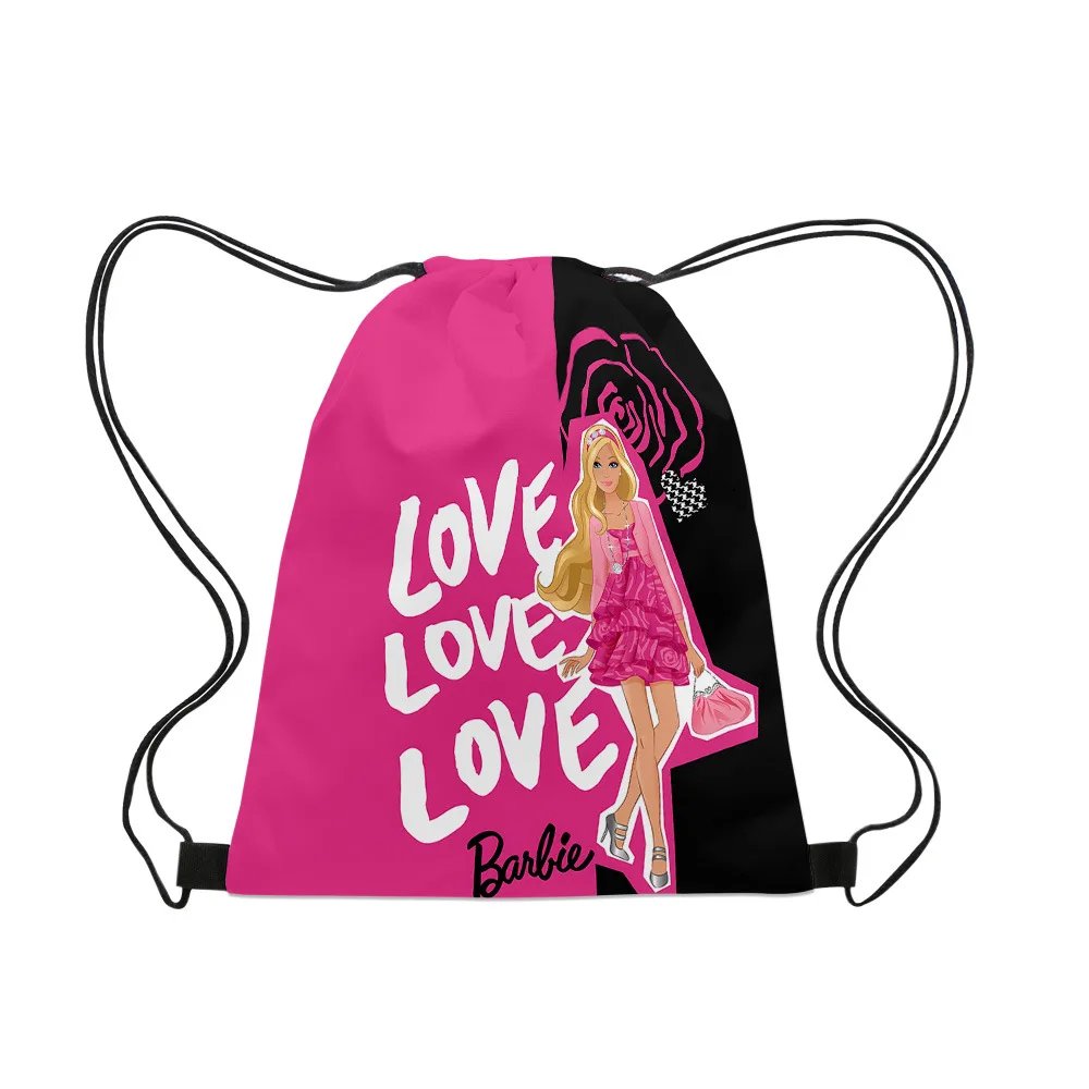 Barbie Drawstring Backpacks High-Capacity Travel Clothes Storage Bags Trendy Movie Thick Stylish Girls Kids Gift Lovely Cute