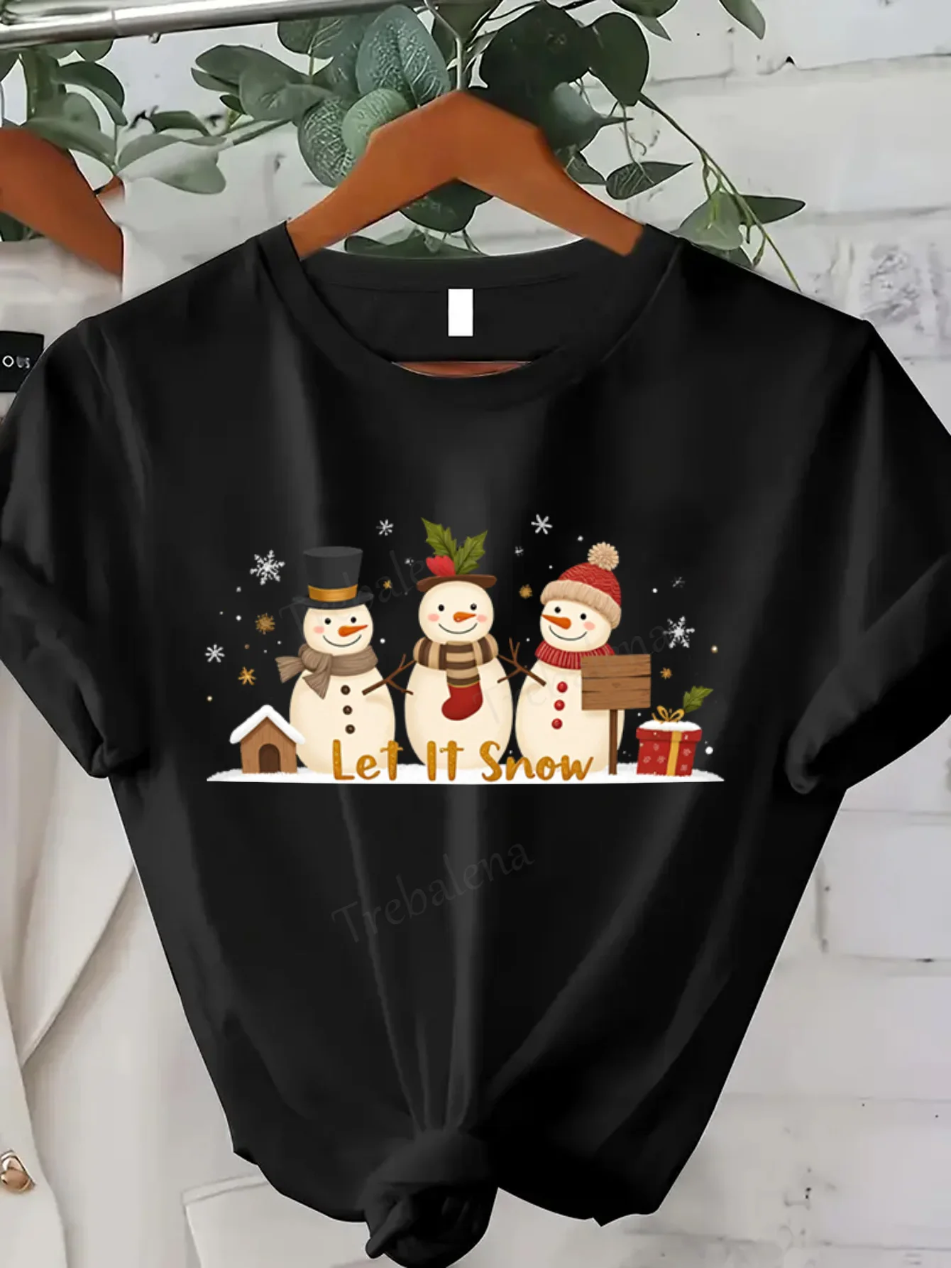 تي شيرت نسائي لعيد الميلاد لرجال الثلج "Let It Snow" تي شيرت نسائي