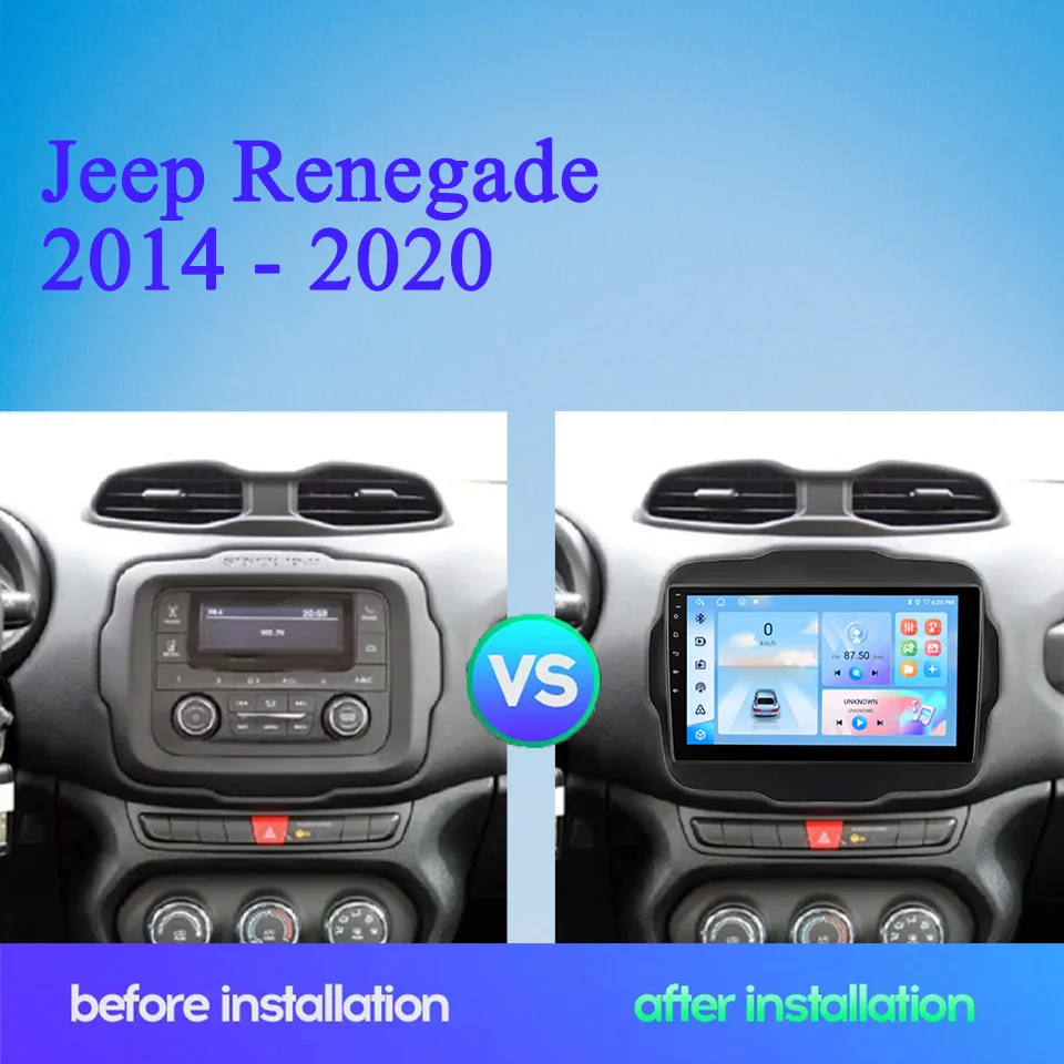 أندرويد 14 8 جيجابايت لسيارة Jeep Renegade 2014 - 2020 راديو السيارة والفيديو والوسائط المتعددة والكمبيوتر اللوحي ونظام تحديد المواقع نافي وحدة الرأس Carplay Auto RDS DAB +