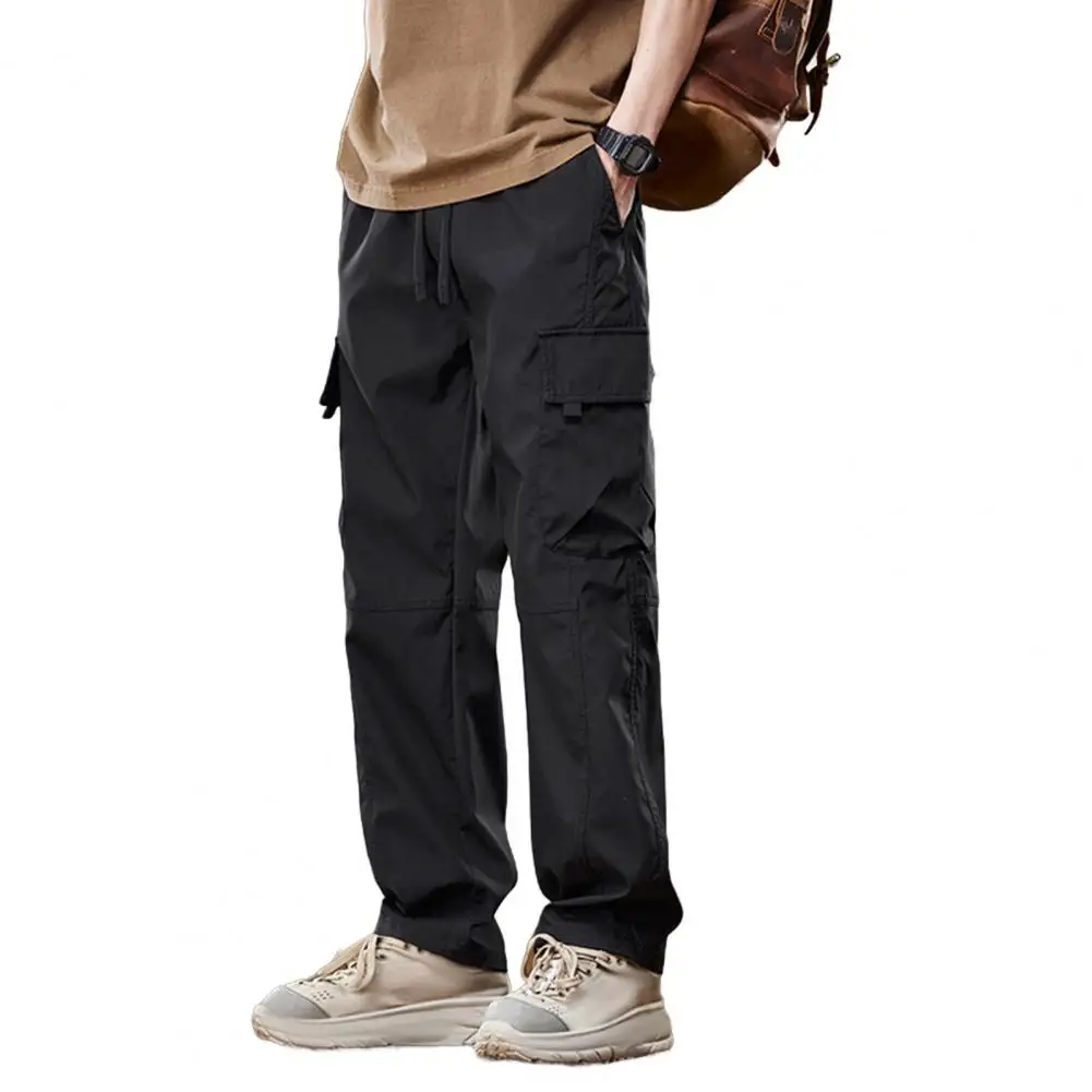 Men Sweatpants Ergonomic Design Trousers Vintage High Street Style Men's Cargo Pants with Drawstring Waist Straight for Outdoor