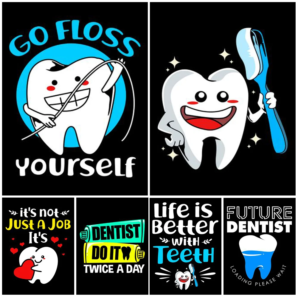 

Dentist Dentistry Cartoon Teeth Quotes Nordic Poster Wall Art Canvas Painting Wall Pictures For Living Room Home Decor Unframed