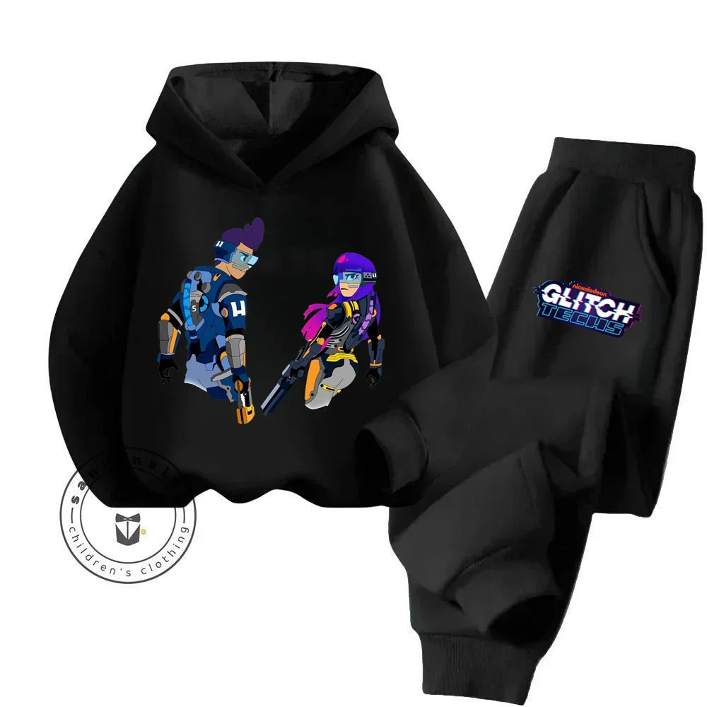 Glitch Techs Cartoon Theme Series of Solid Color High Cost Performance Hoodie Set Suitable for Boys and Girls Aged 3-14 Years