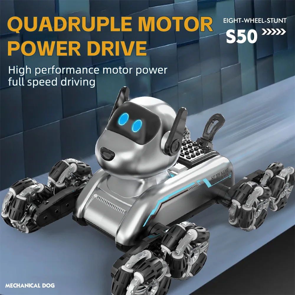 S50 インテリジェントロボット犬 ジェスチャー感知 変形 八輪スタント リモコンカー おもちゃ 子供向け クリスマスプレゼント