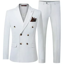 2023 Mode Nieuwe Heren Casual Boutique Double Breasted Effen Kleur Pak 3 Stuks Blazers Jas Jas Broek Vest Broek