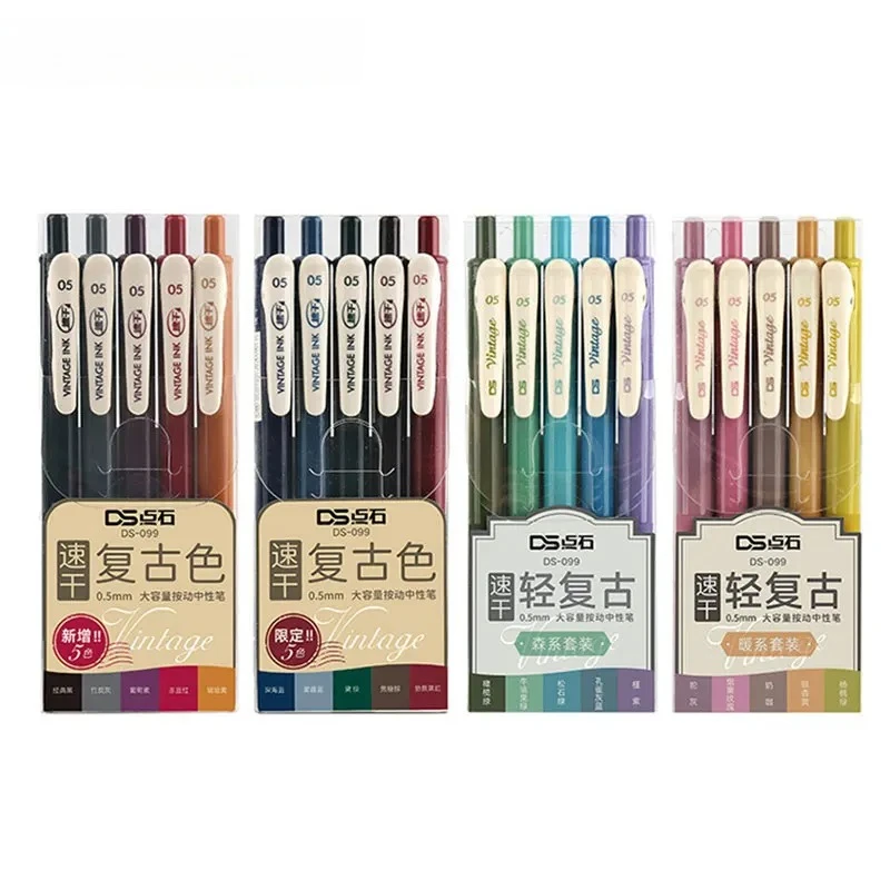 5-Pack Retractable Colored Gel Pens Quick Dry Ink 0.5mm Vintage Pen for  Planner Drawing School Office Stationery
