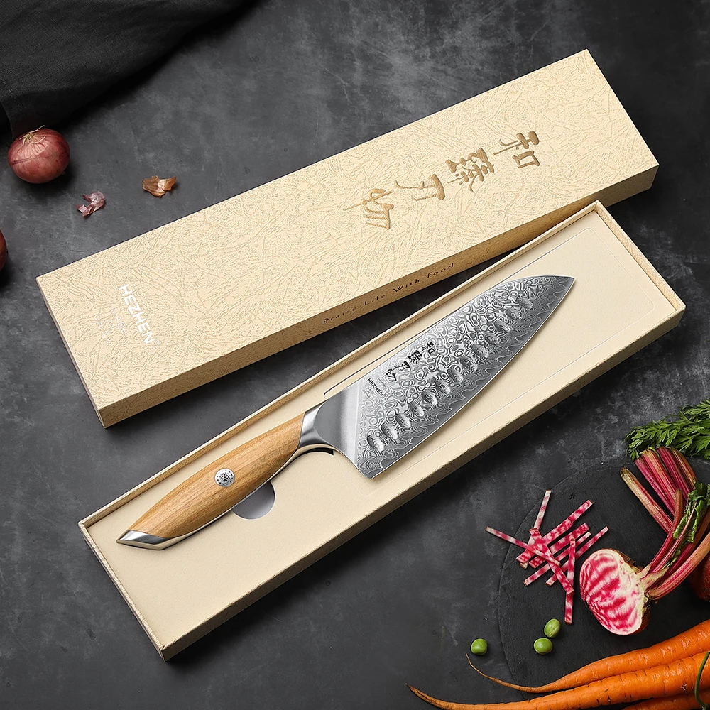 Imagem -05 - Hezhen-faca de Cozinha Estilo Japonês Talheres de Aço Damasco Série Flagship Faca Santoku 73 Camadas em pó 75