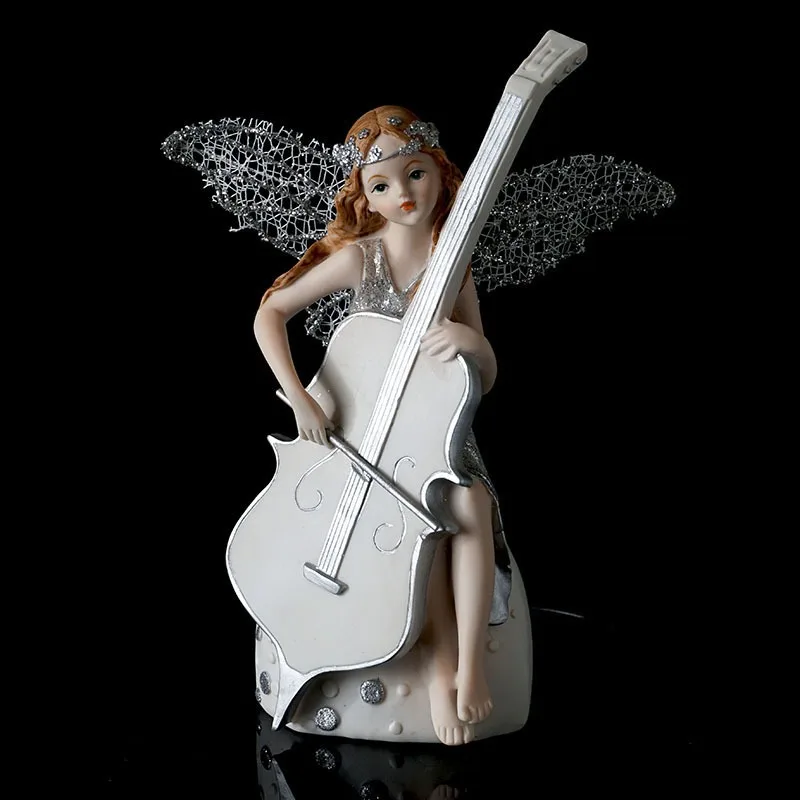 

Music Elf Instrument Girl Angel Home Decor Creative Model Room Wedding Gift Resin Crafts Goddess Statue Living Room Decoration