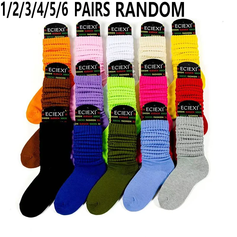 1/2/3/4/5/6 Paar Damen-Socken in zufälliger Farbe, einfarbige Slouch-Wadensocken, atmungsaktive, lässige, modische Crew-Socken