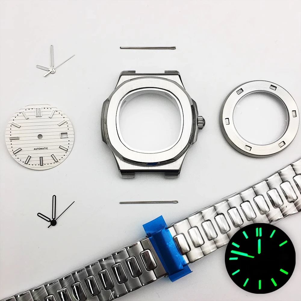 Caja de reloj para hombre con cristal de zafiro plateado, 39mm, Esfera luminosa verde y manecillas adecuadas para accesorios de reloj con movimiento NH36