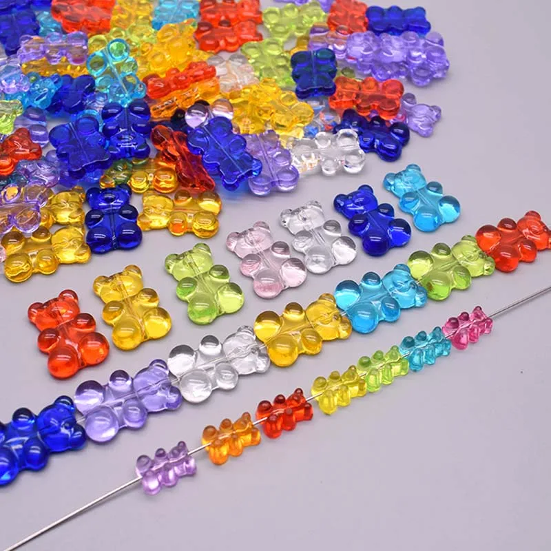 20x30mm Rainbow Color Cute Bear Acrylic beads for Jewelry Making Necklace Bracelet Earrings Bears Accessories Gift Vertical hole