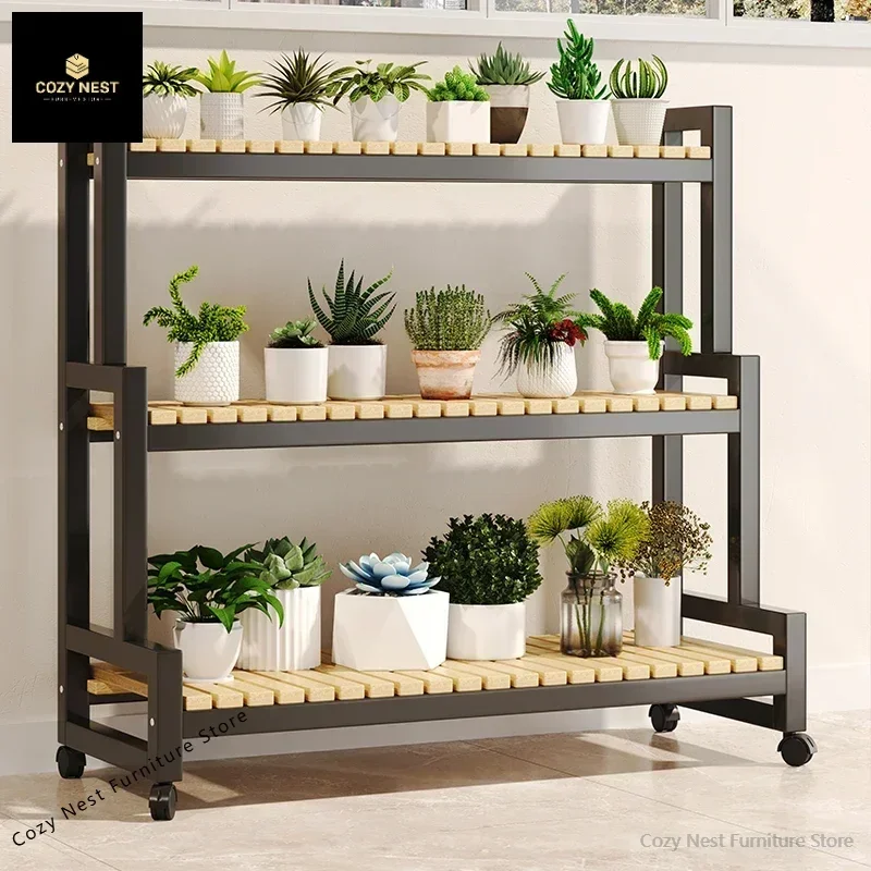 Flower rack Balcony Flower rack Living room Floor-to-ceiling ladder Multi-layer mobile pulley against the wall Succulent flower