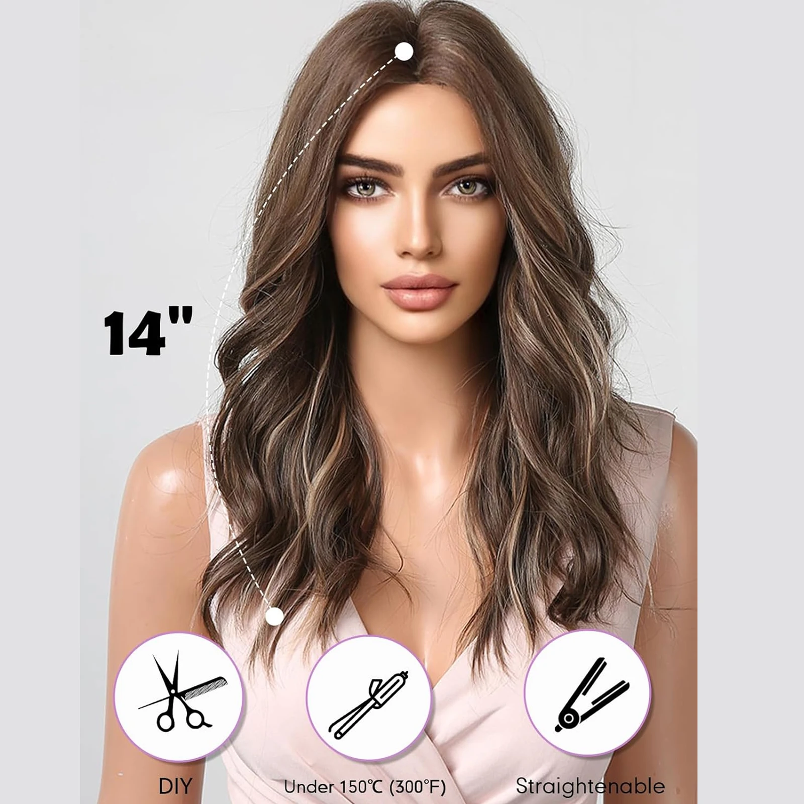 Długie faliste kręcone włosy syntetyczne Koronkowe peruki dla kobiet Ombre Brown Highlight Color Wig Lace Frontal Wig for Daily Party Use