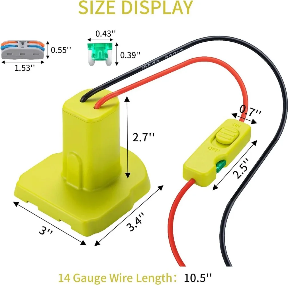 Adaptador de Bateria Ryobi Ferramenta 18v Kit Conversor de Bateria 14 Calibres com Fusíveis e Terminais de Fio