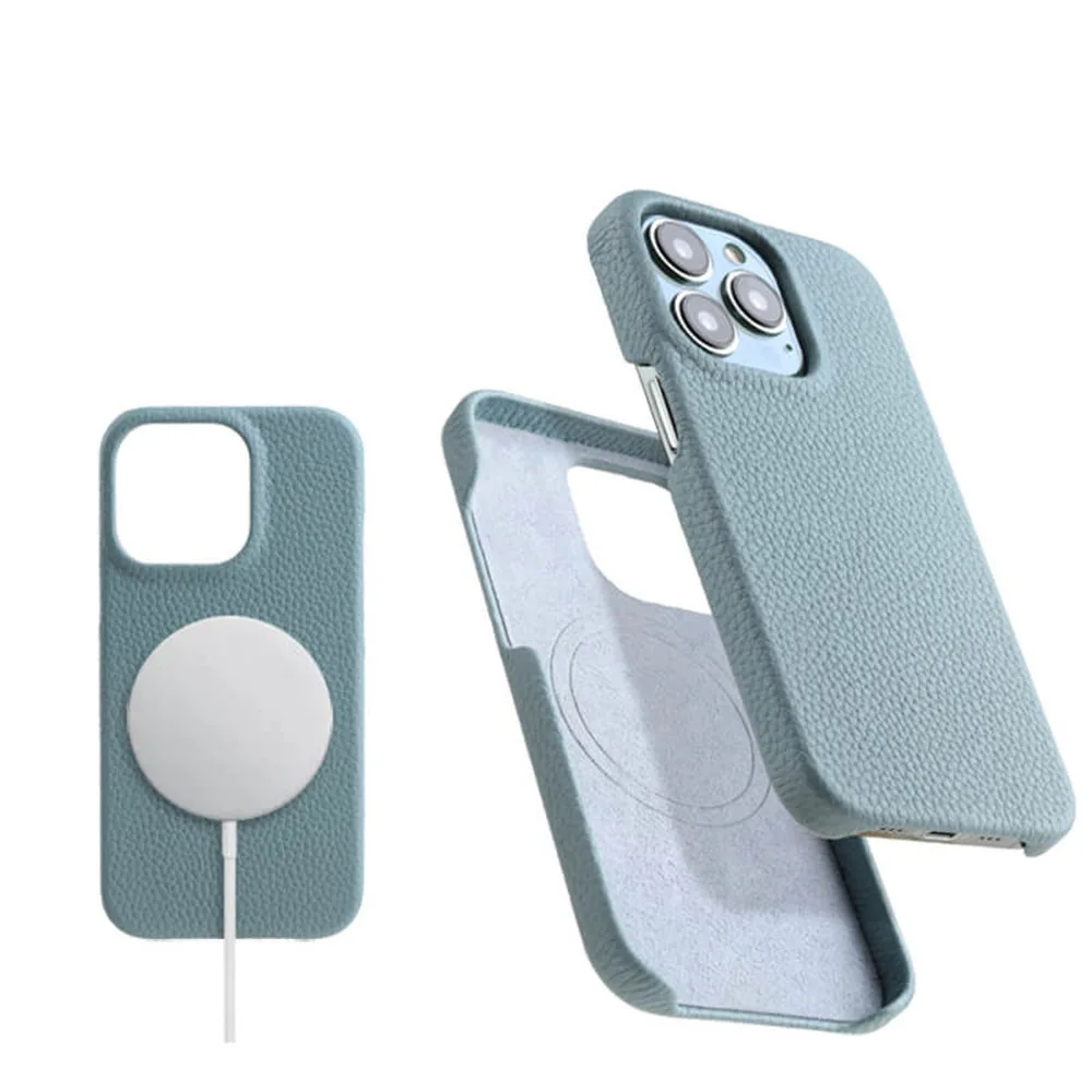 

Premium Cowhide Leather Case for iPhone 15 16 Pro Max Magsafe Business Full Cover